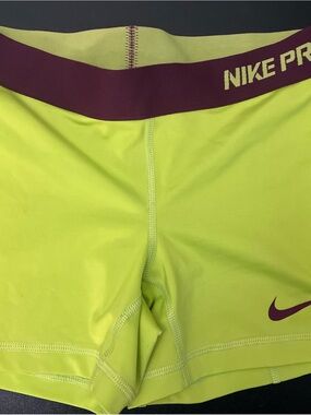 Nike Neon Yellow Compression Shorts with Maroon Waistband